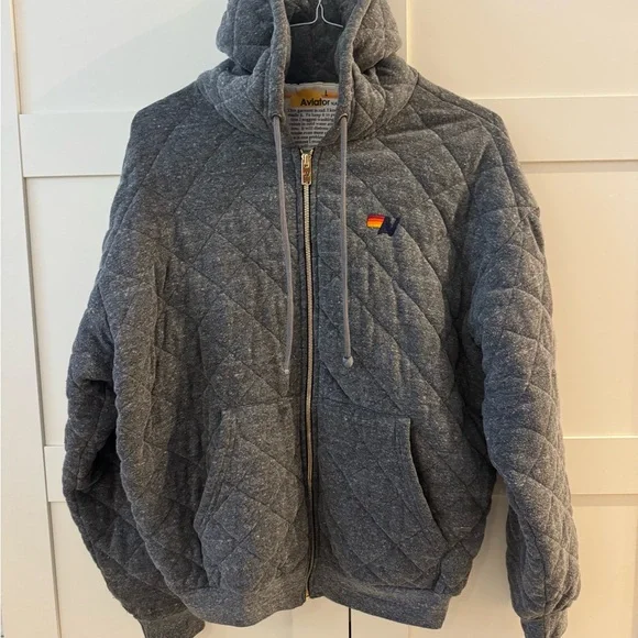 Aviator Nation: QUILTED ZIP HOODIE RELAXED - HEATHER GREY - Picture 5 of 11